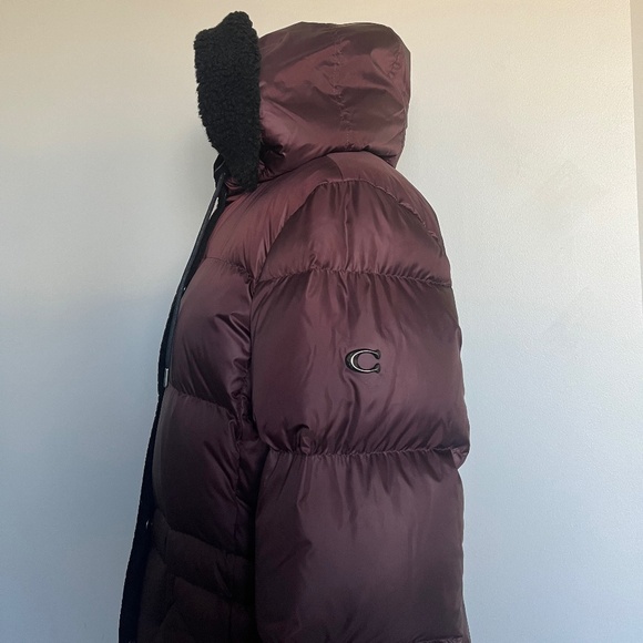 NWT Coach Quilted Long Puffer Coat Bordeaux Winter Jacket Maroon Faux Fur MEDIUM - Picture 9 of 14